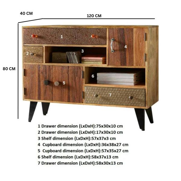 Wyld Haus Kokkola Reclaimed Wood Large Sideboard Coffee Table 3 Doors 3 Drawers