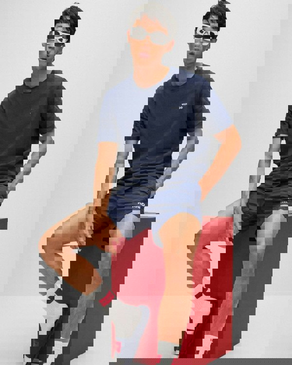 HUGO Dero222 Mens Cotton-Jersey T-Shirt with Logo Print NOS - Dark Blue 405