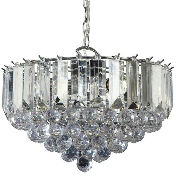3 Light Chandelier Pendant CHROME CLEAR Shade Hanging Ceiling Feature Lamp Bulb Loops