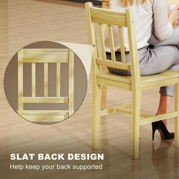 Dining Chairs Set of 2, Kitchen Chair with Slat Back, Pine Wood Structure for Living Room and Dining Room, Natural