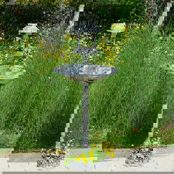 Gr8 Garden Grey Pedestal Bird Bath Feeder Planter Solar Light Garden Feeding Table Station