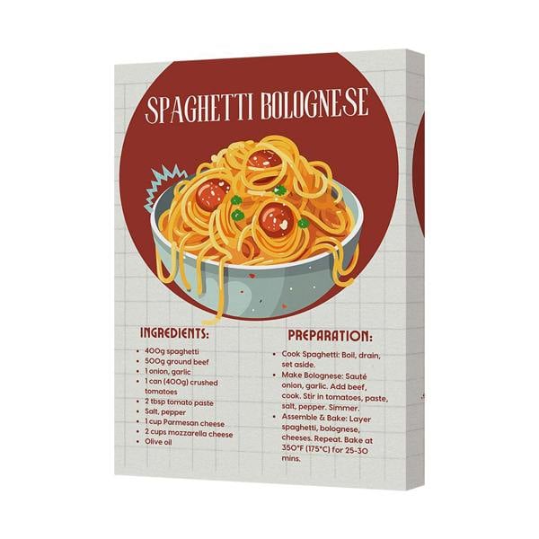 Benjamin Tate Design Spaghetti Bolognese Kitchen Wall Art Canvas Premium Print