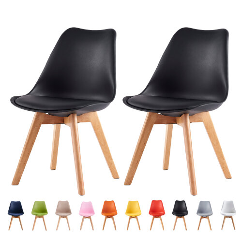 Set of 2 Dining Chairs with Solid Wooden Legs and Seat Cushion Pad Eva