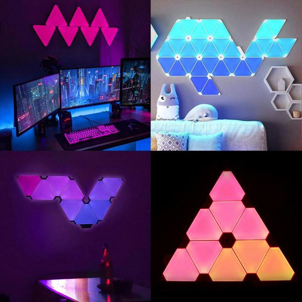 ENER-J Smart WiFi RGBW Triangle LED Wall Light Panels, Modular DIY Design, Voice & App Control, Music Sync, USB Powered - 6 Pack