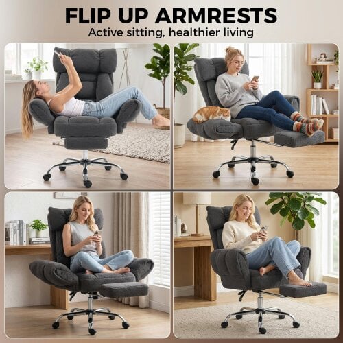 HOMCOM Criss Cross Office Chair with Flip-Up Armrests, Wide Seat