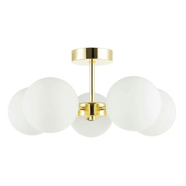 Chic Polished Gold 5-Arm Ceiling Light with White Globe Glass Shades Image 3