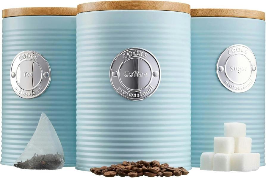 Cooks Professional 3 Piece Kitchen Storage Set with Bamboo Lids | Blue / Silver