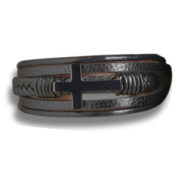 Aye Do Gifts Men's Black Leather Cross Bracelet