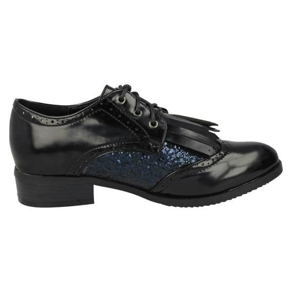 Spot On Ladies Spot On Glitter Shoes With Fringe Detail
