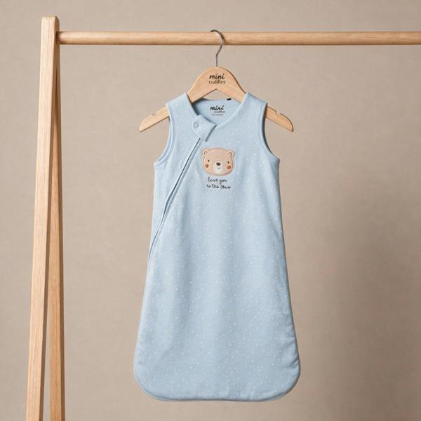 Mini Cuddles Baby Boys Teddy Bear Embroidered Sleeping Bag, Blue