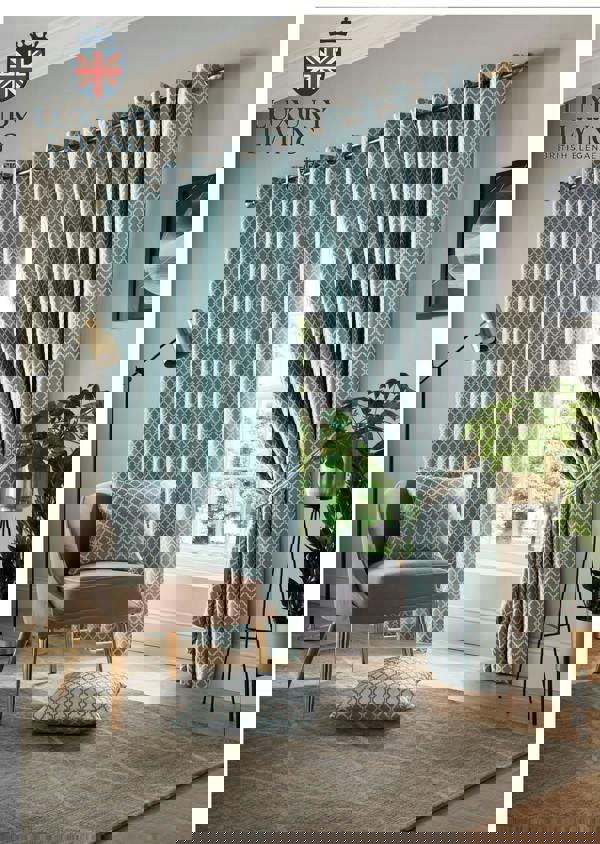 Luxury Living Modern Geometric Eyelet Curtains – Two-Tone Jacquard with Full Lining for Contemporary Interiors