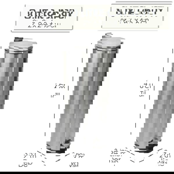 CALITEK 30 Litre Kitchen Bin Stainless Steel Odour Silver