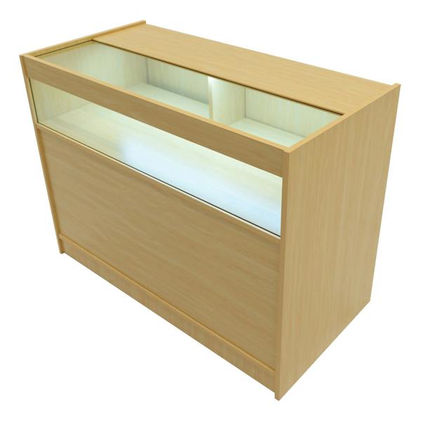 Gravity LED Shop Counter Set in maple finish, featuring a sleek design with illuminated display area and smooth texture