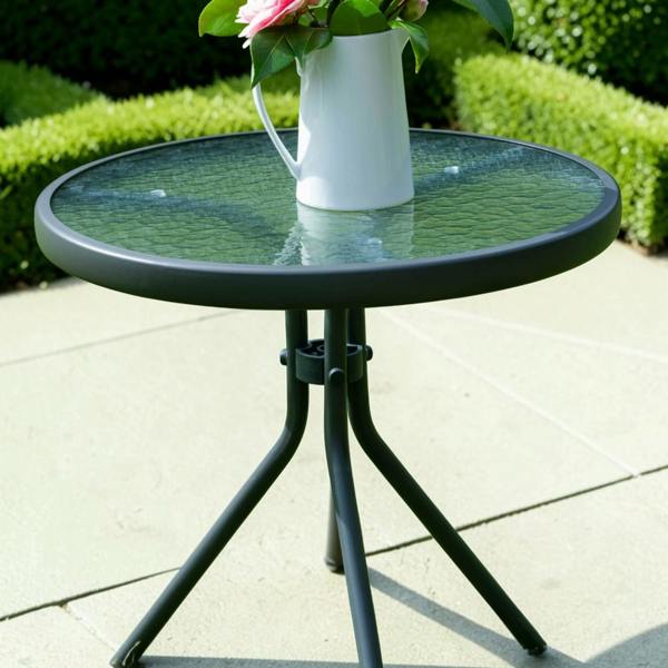 The Garden Marketplace Metal Framed Glass Top Garden Side Table
