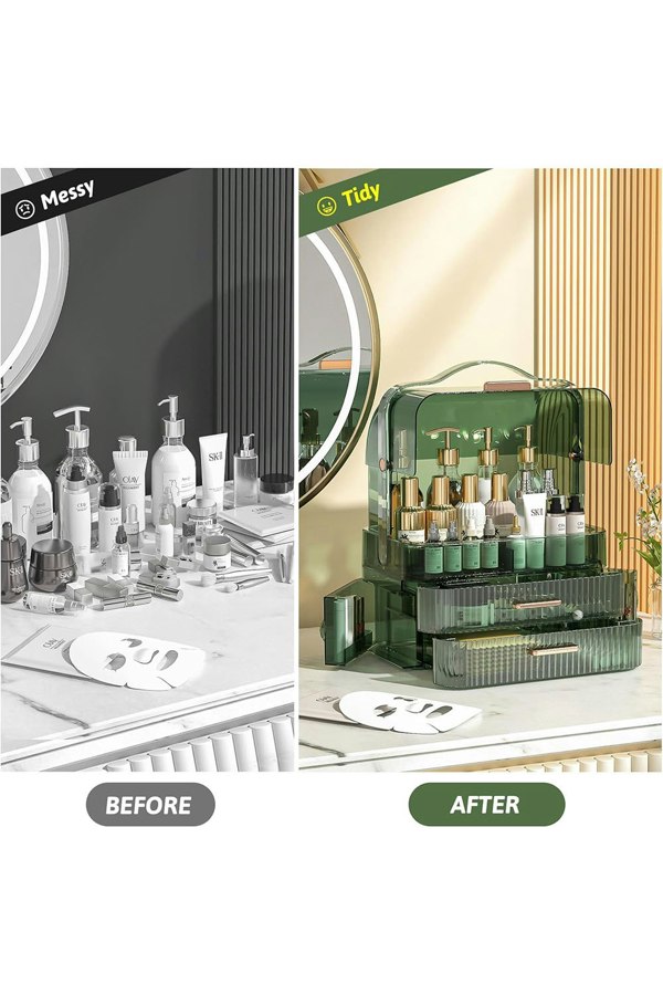 Living and Home Cosmetic Organizer Storage Box For Vanity, Portable Dustproof Cosmetic Storage