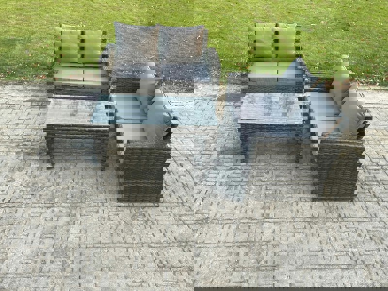 Fimous 3-Piece Poly Rattan Garden Furniture Set - Dark Grey Mixed Outdoor Patio PE Wicker Loveseat & Table Set
