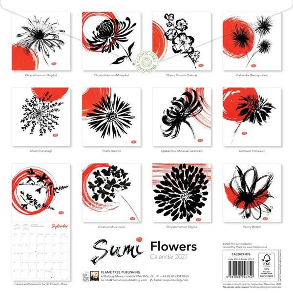 Sumi Flowers Calendar 2027, Wall Calendars, Month To View, Art, Gift