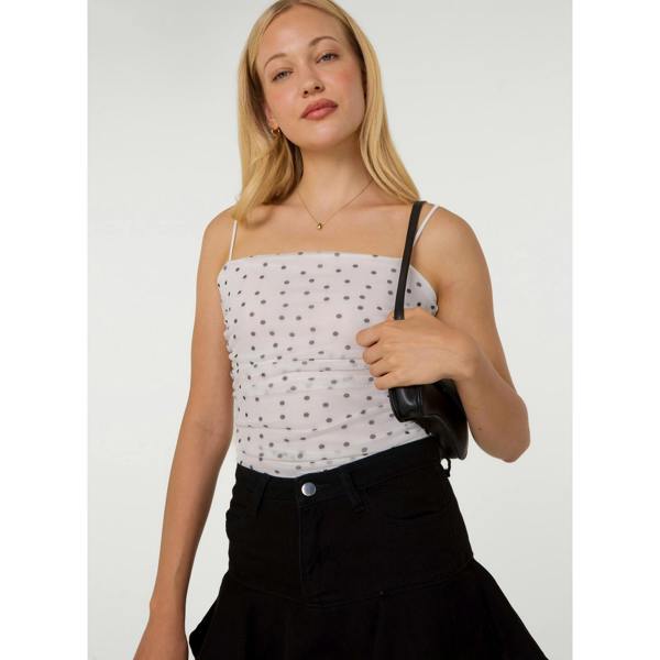 Pink Vanilla Polka Dot Mesh Ruch Bodysuit