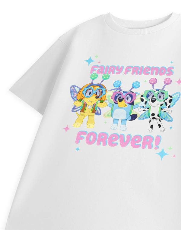 Vanilla Underground Bluey Girls White Fairy Friends Forever Short Sleeved T-Shirt