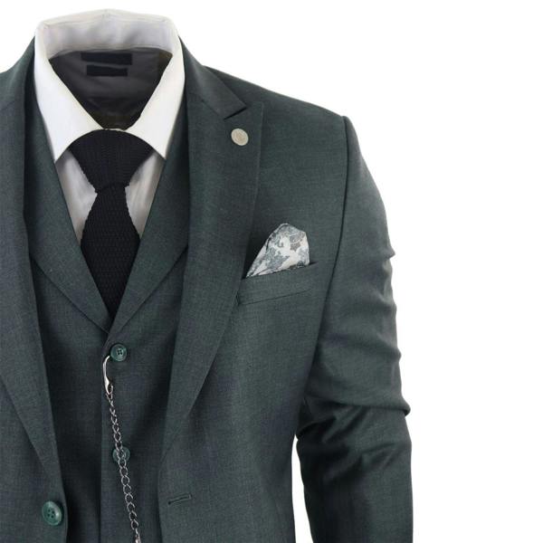 TruClothing Men's Classic 3-Piece Plain Green Suit