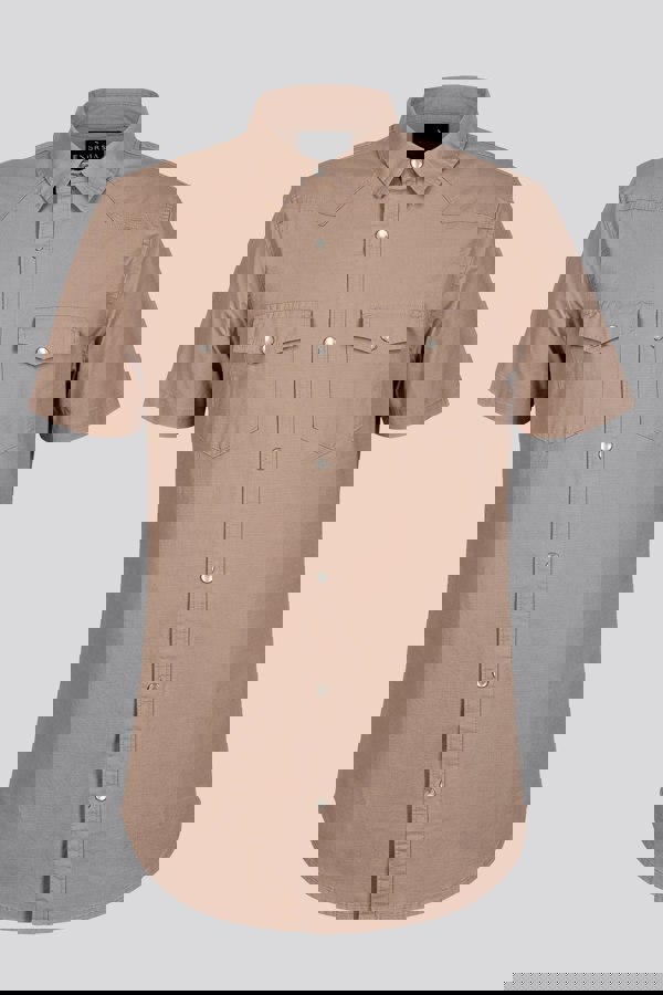 ENORSIA Brown Stretch Ripstop Short Sleeve Utility Shirt