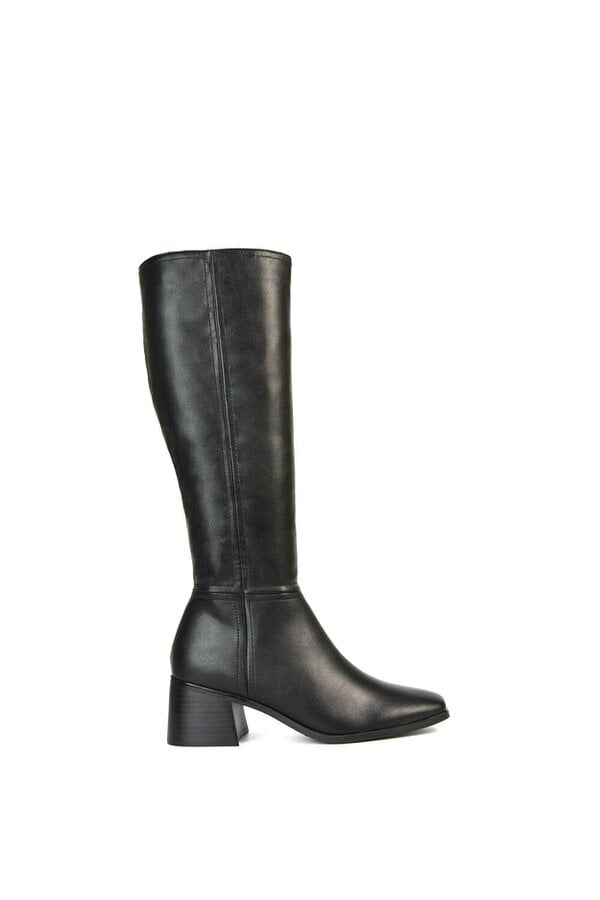 XY LONDON Square Toe Zip Up Knee High Calf Boots With Low Heel
