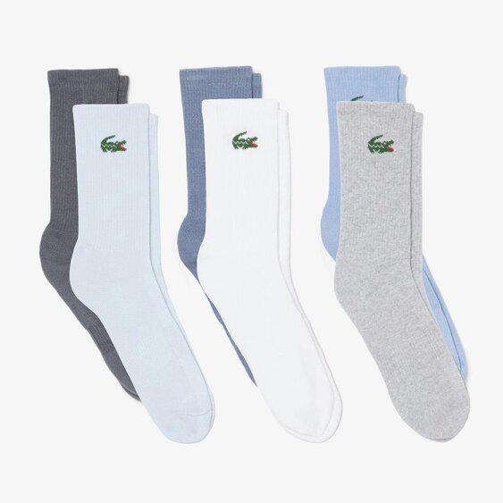 Lacoste 6-Pack Jacquard Crocodile  Sport Socks - Sky/Dusty Blue/Rill/Charcoal/Grey/White