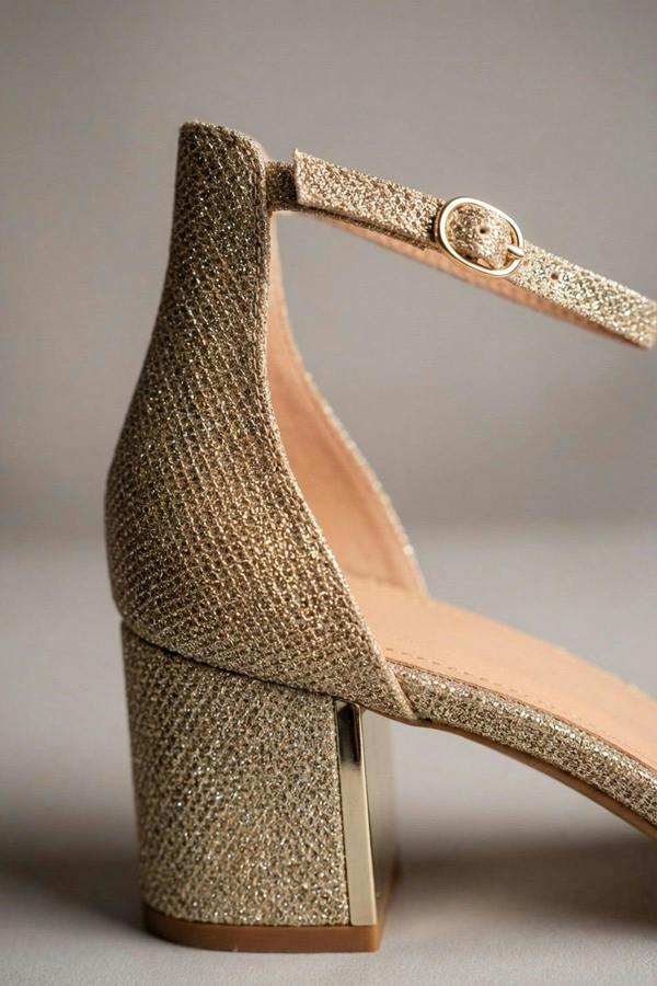 Bella Womens Glitter Block Heel Sandals - CHAMPAGNE