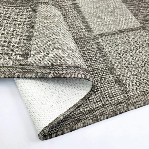 Viva Rugs Taupe Brown Check Runner Rug Non-Slip Flat Weave Kitchen Hallway Carpet