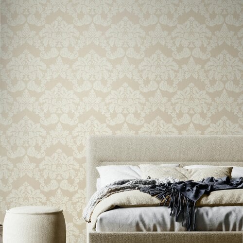 Hoopla Walls Windsor Damask - Linen 10m Wallpaper