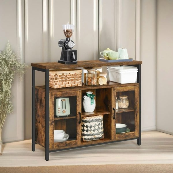 Rafaelo Mobilia Kitchen Sideboard Buffet Cabinet Industrial Rustic Furniture Brown