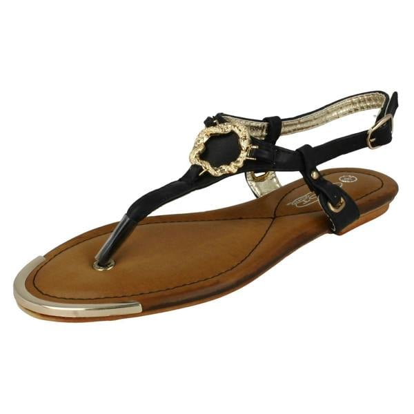 Spot On Ladies Spot On Flat Toe Post Sandal With Snake Trim