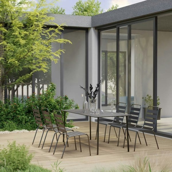 Berkfield 7 Piece Garden Dining Set Steel Dark Grey