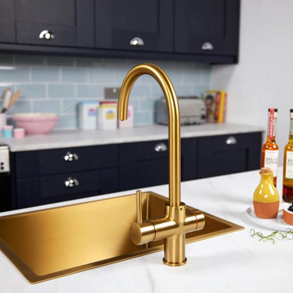 Impromta 3 in 1 Biometric Swan Neck Boiling Water Tap | Brushed Gold Finish
