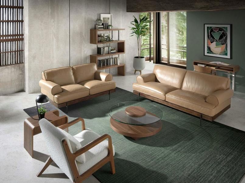 Angel Cerdá Round Tempered Glass and Walnut Coffee Table 2052