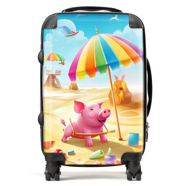 Warren Reed Pig On A Beach Holiday Suitcase