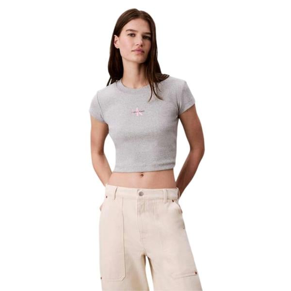 Calvin Klein Womens/Ladies Mono Logo Ribbed Crop Top - Grey Heather - 