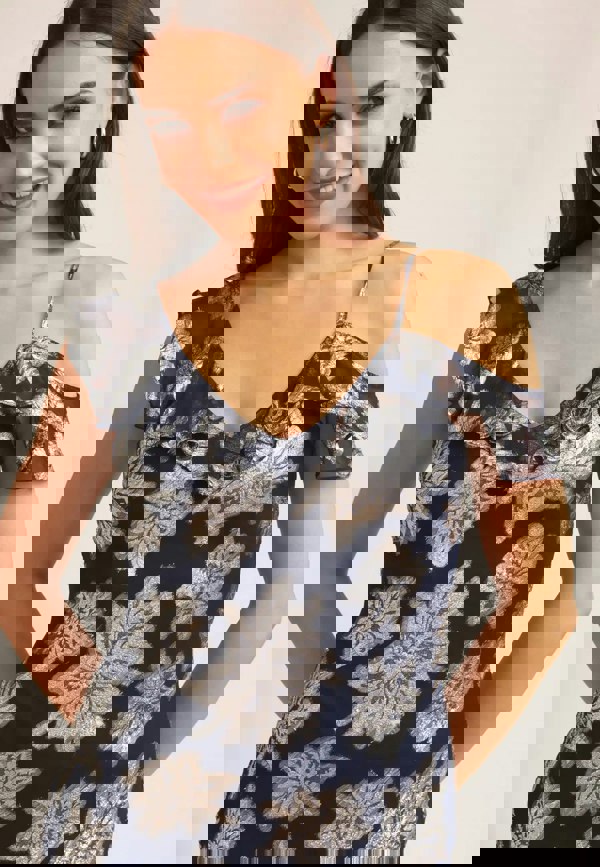 Gini London Navy Floral Clipped Tiered Ruffle Midi Dress