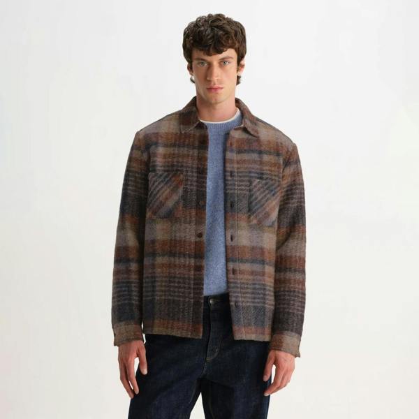 Wax London Whiting Ari Wool Blend Check Overshirt