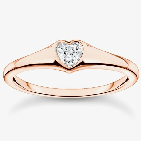 THOMAS SABO Rose Gold Plated Bezel Set Heart Ring TR2390-416-14