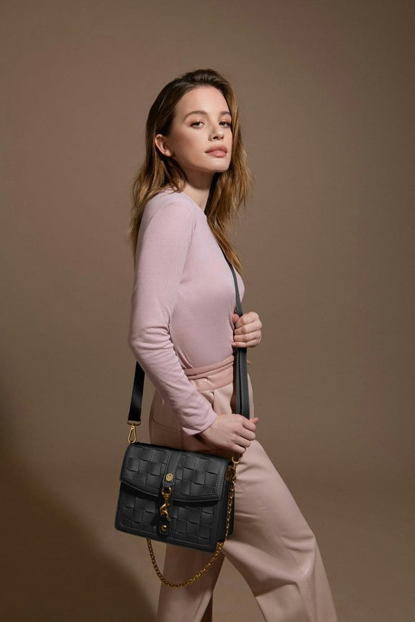 LaBante London Daisy Black Vegan Shoulder & Crossbody Bag