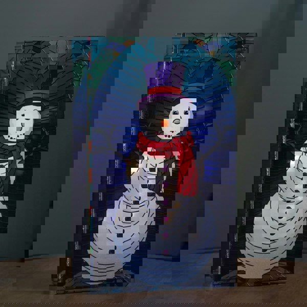 Samuel Alexander 21cm Battery Operated Light up Double Sided Stained Glass Snowman Decoration with LEDs