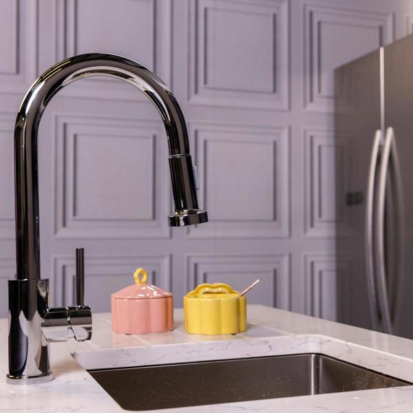 Flode Runda | Kitchen Sink Mixer with Pull out Spray | Chrome | Round Head