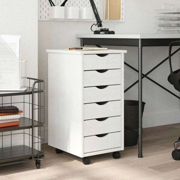 Berkfield Rolling Cabinet with Drawers MOSS White Solid Wood Pine