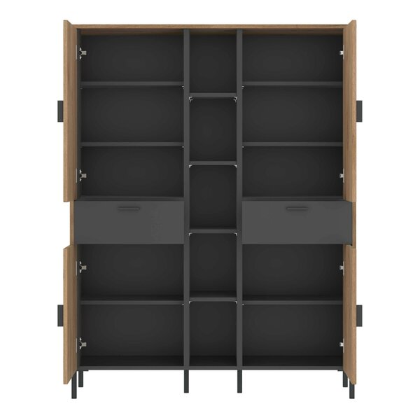 Wyld Haus Nightbloom Grey and Oak Effect Wood Wardrobe 4 Door 2 Drawer 4 Shelves