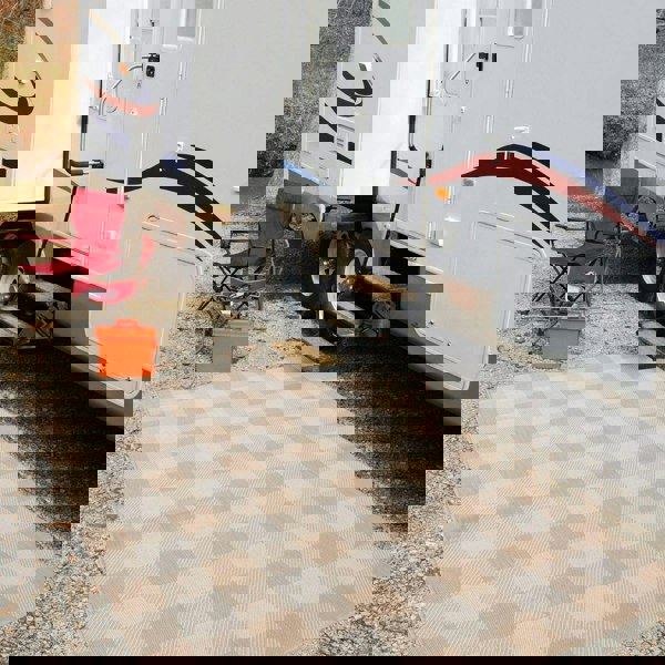 Beige Checkered Outdoor Rug for Garden | The Rugs