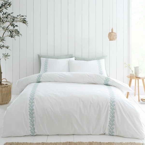 Bianca Embroidery Leaf 180 Thread Count Cotton Duvet Cover Set