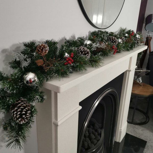 Samuel Alexander Premier 180cm (6ft) Festive Silver Dressed Christmas Garland With Berries Pinecones And Silver Baubles