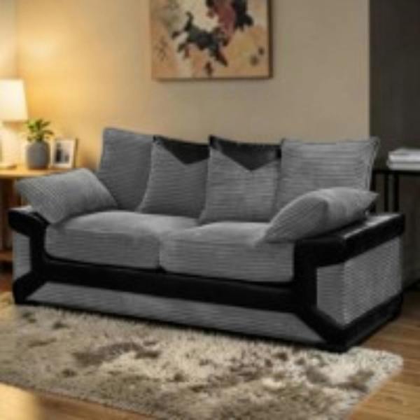 Snug Furniture Dino Jumbo Cord 3 Seater Sofa Black and Grey