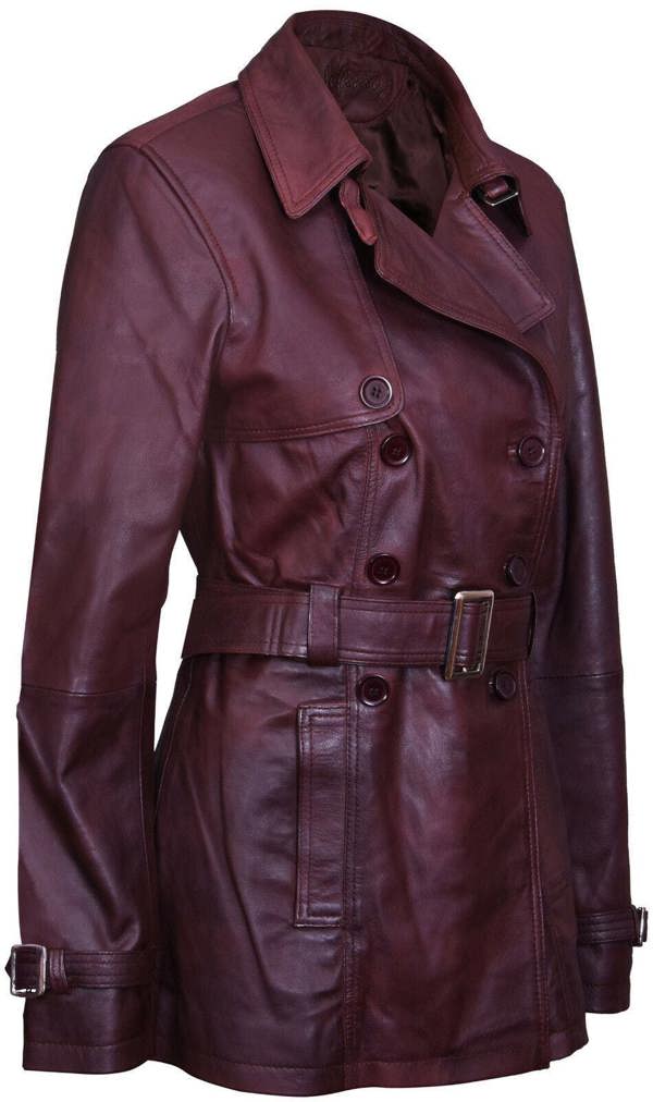 Womens Mid Length Leather Trench Coat -Oakham - Upperclass Fashions 
